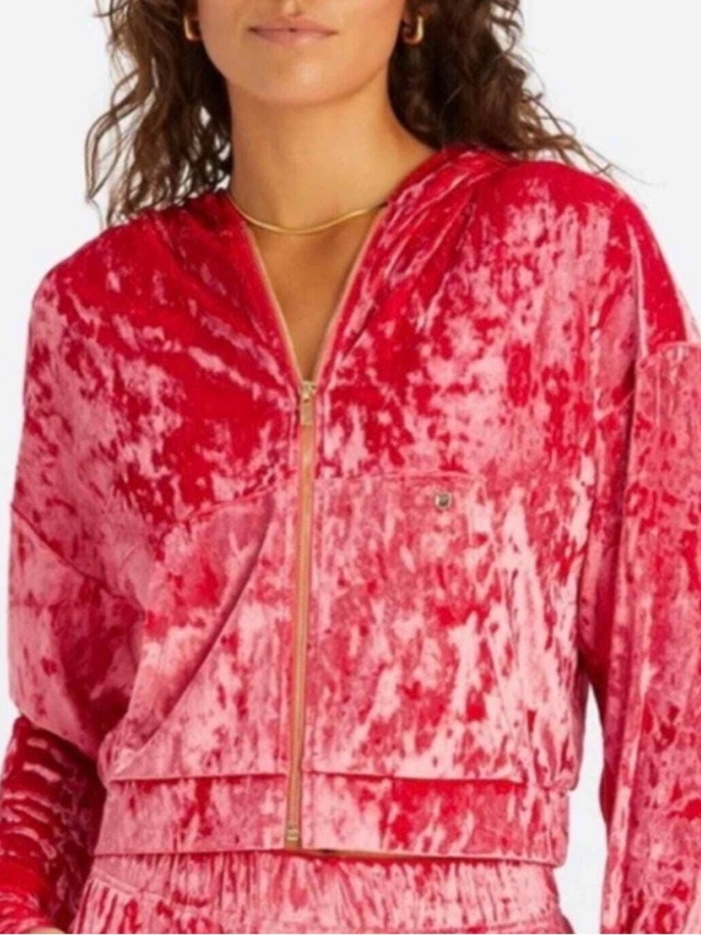 Fabletics Women’s Crushed Red Velour Zip Up Hoodie size M NWT